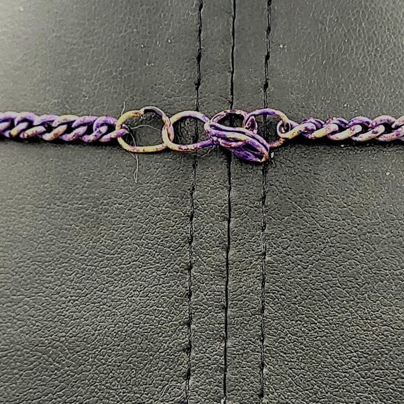 Statement Necklace Multi-Colored Metal Geometric Pendants on Purple Chain 23" - Picture 7 of 7